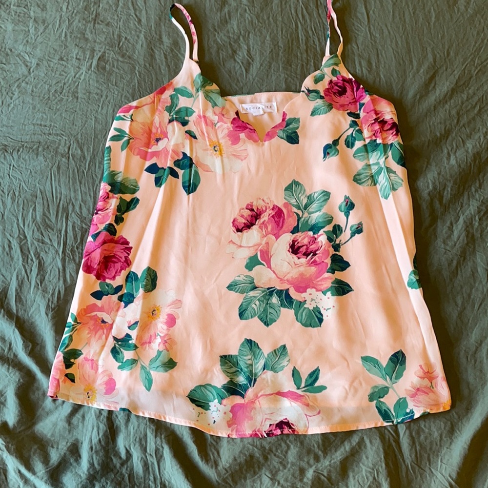 Scalloped, floral chiffon top